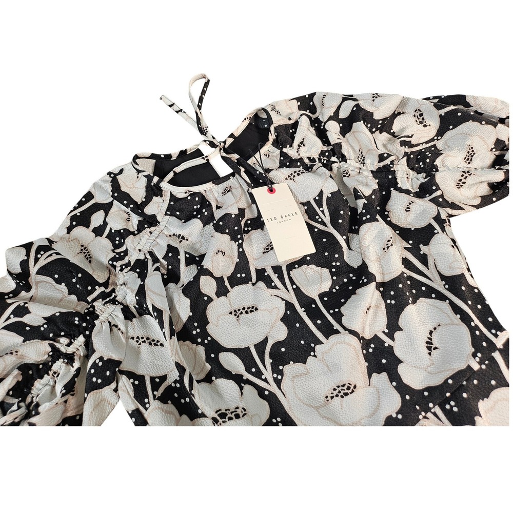 Ted Baker London Abriee Floral Puff Sleeve Handkerchief Hem Midi Dress Size 1 - Picture 6 of 11